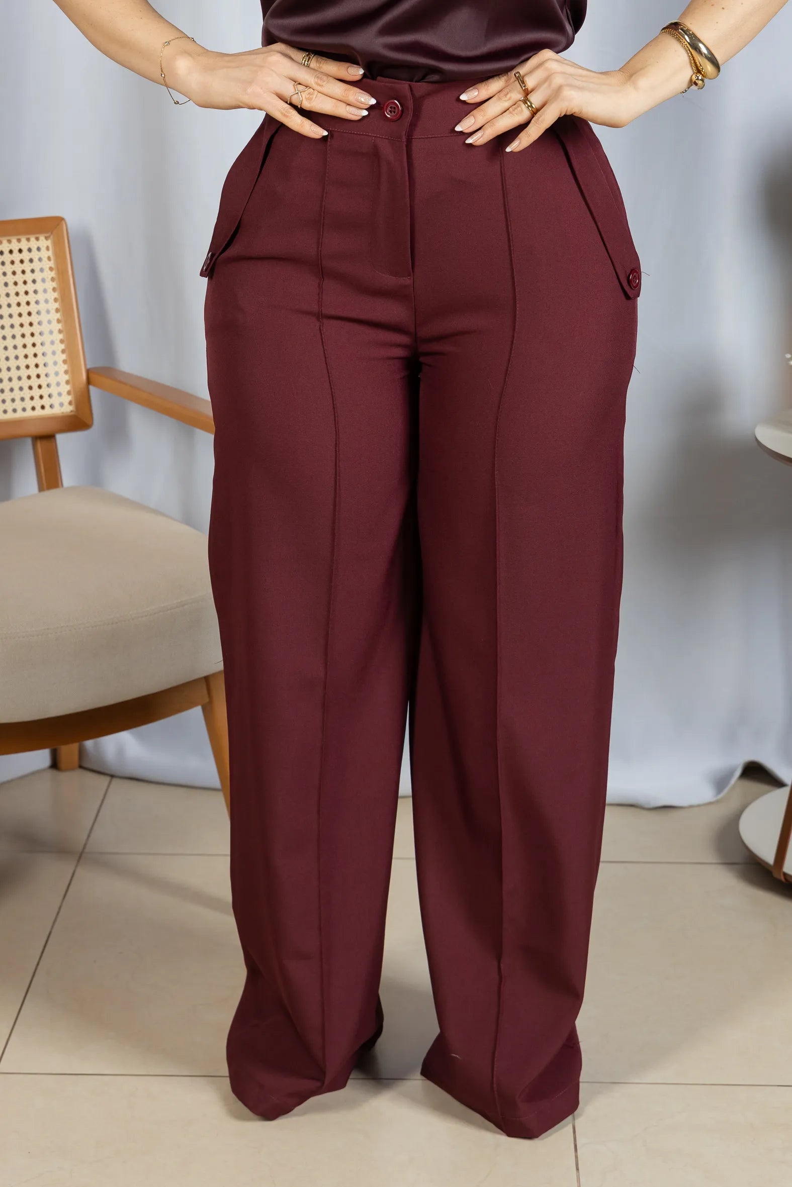 Calça Pantalona Confortável Cós com Elástico Simone Marsala - adicional 2