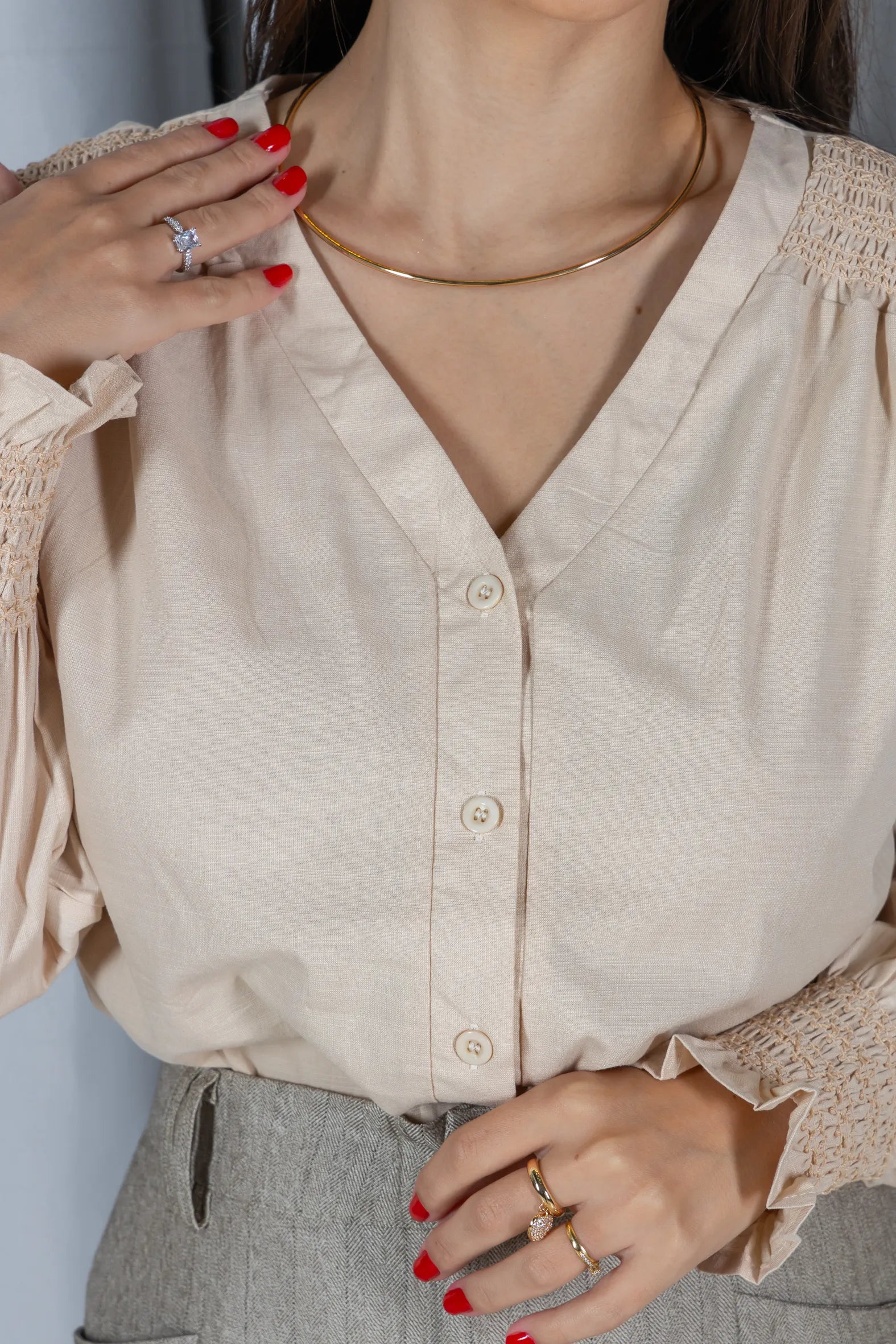 Blusa Cotton Visco com Bordado Artesanal Daiane Creme - variação adicional 3