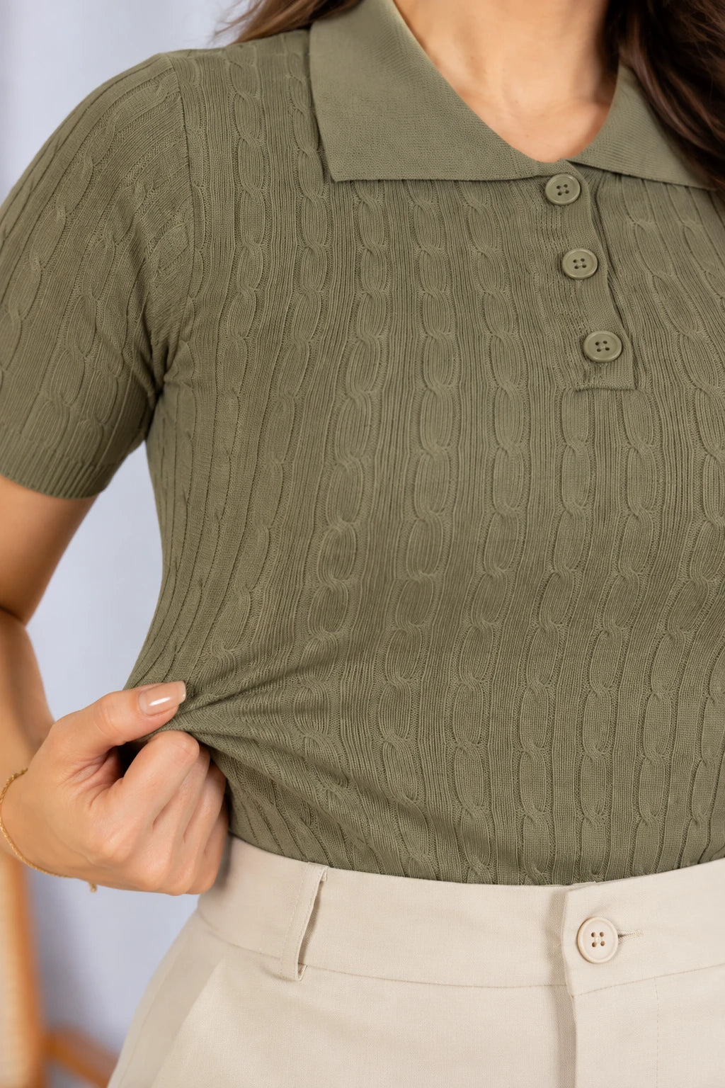 Blusa Modal Macia com Botões Juliete Verde - adicional 3