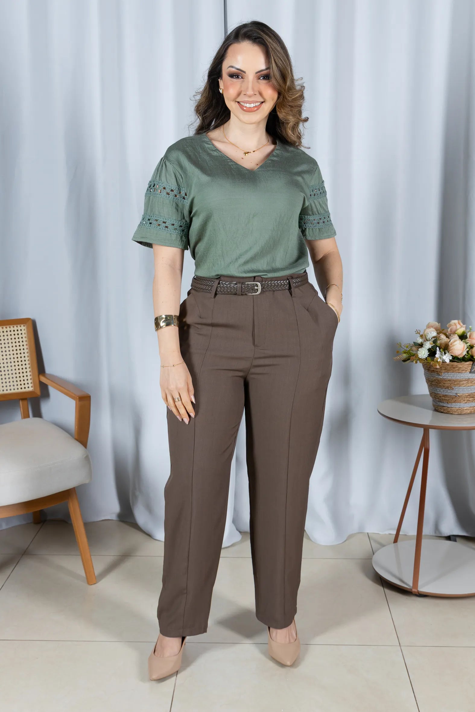 Blusa Cotton Air Decote "V" Lívia Verde