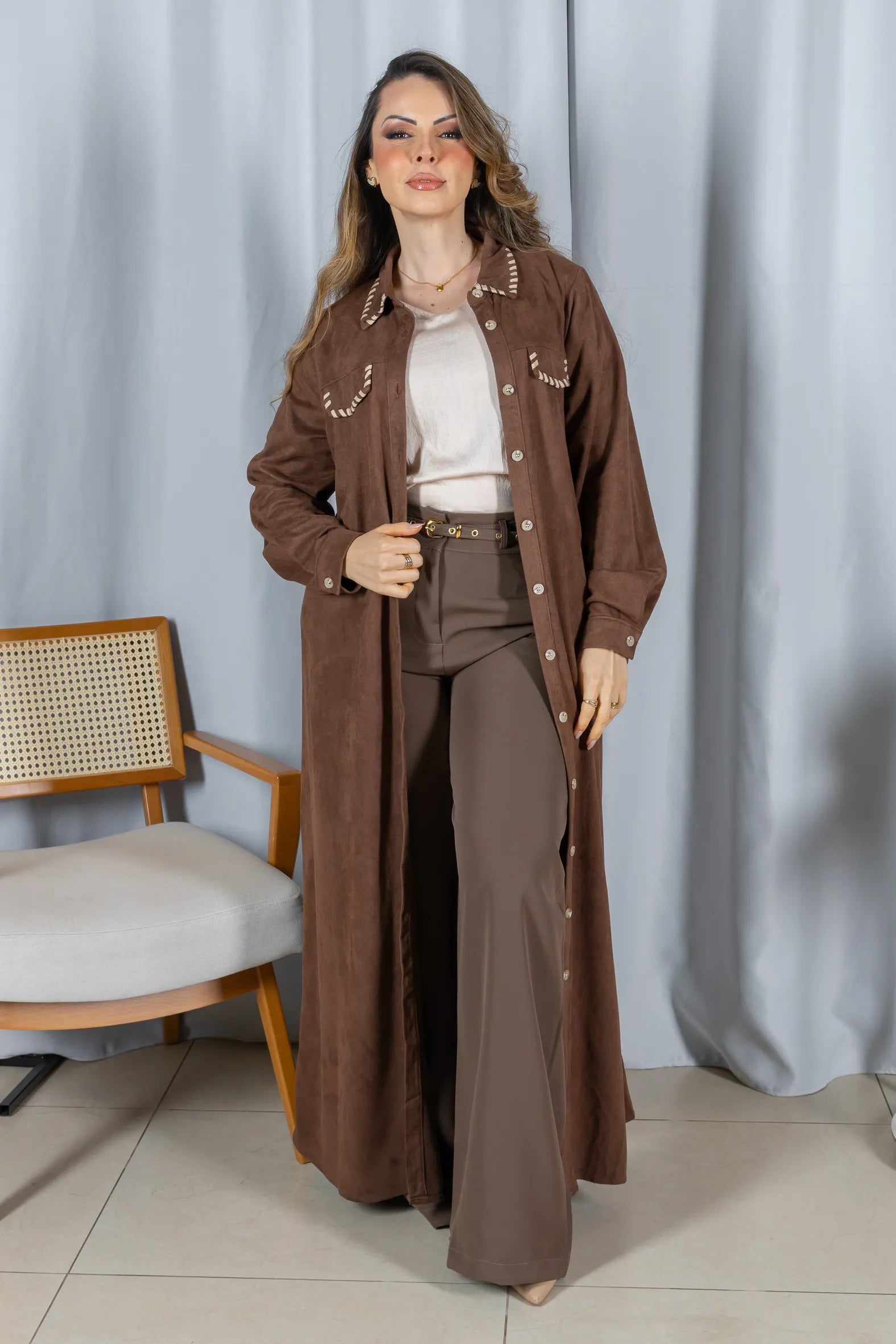Chemise Suede Pesponto Sofisticado Luna Marrom - variação adicional 8