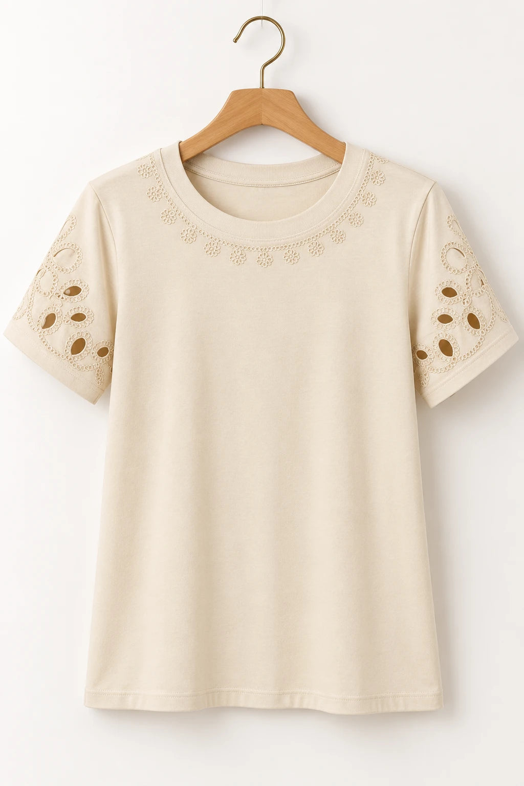 Blusa Confortável em Cotton Lycra com Manga Vazada Paula Creme - frente