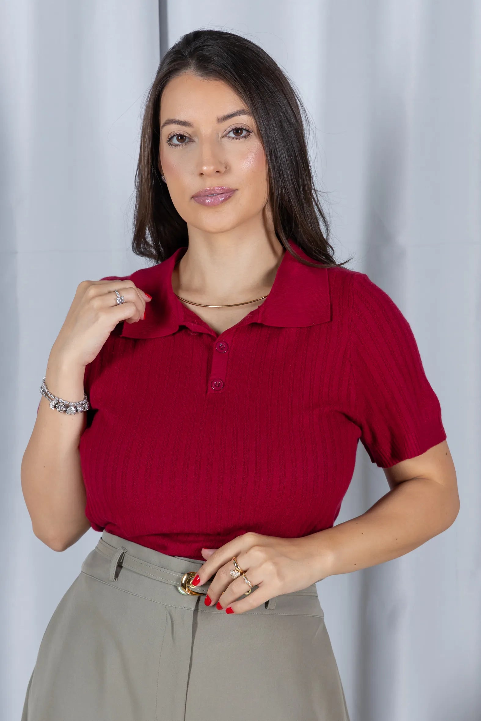 Blusa Modal Macia com Botões Julieta Bordô