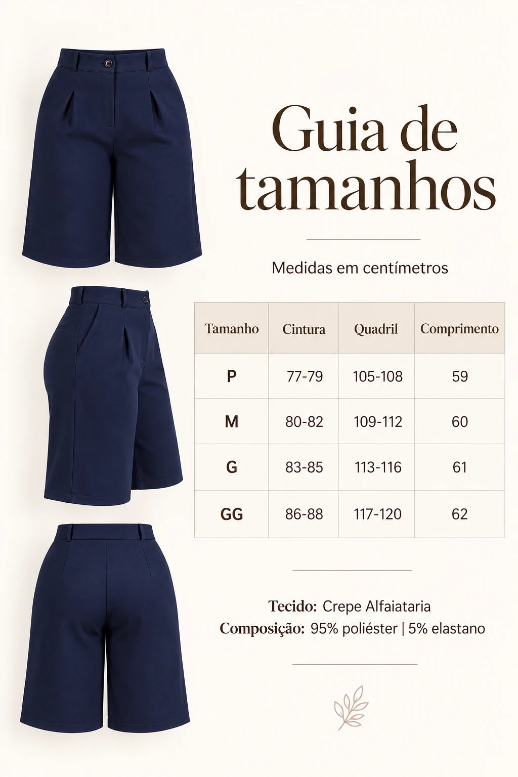 Bermuda em Crepe Alfaiataria Marlene Azul Marinho - benefícios