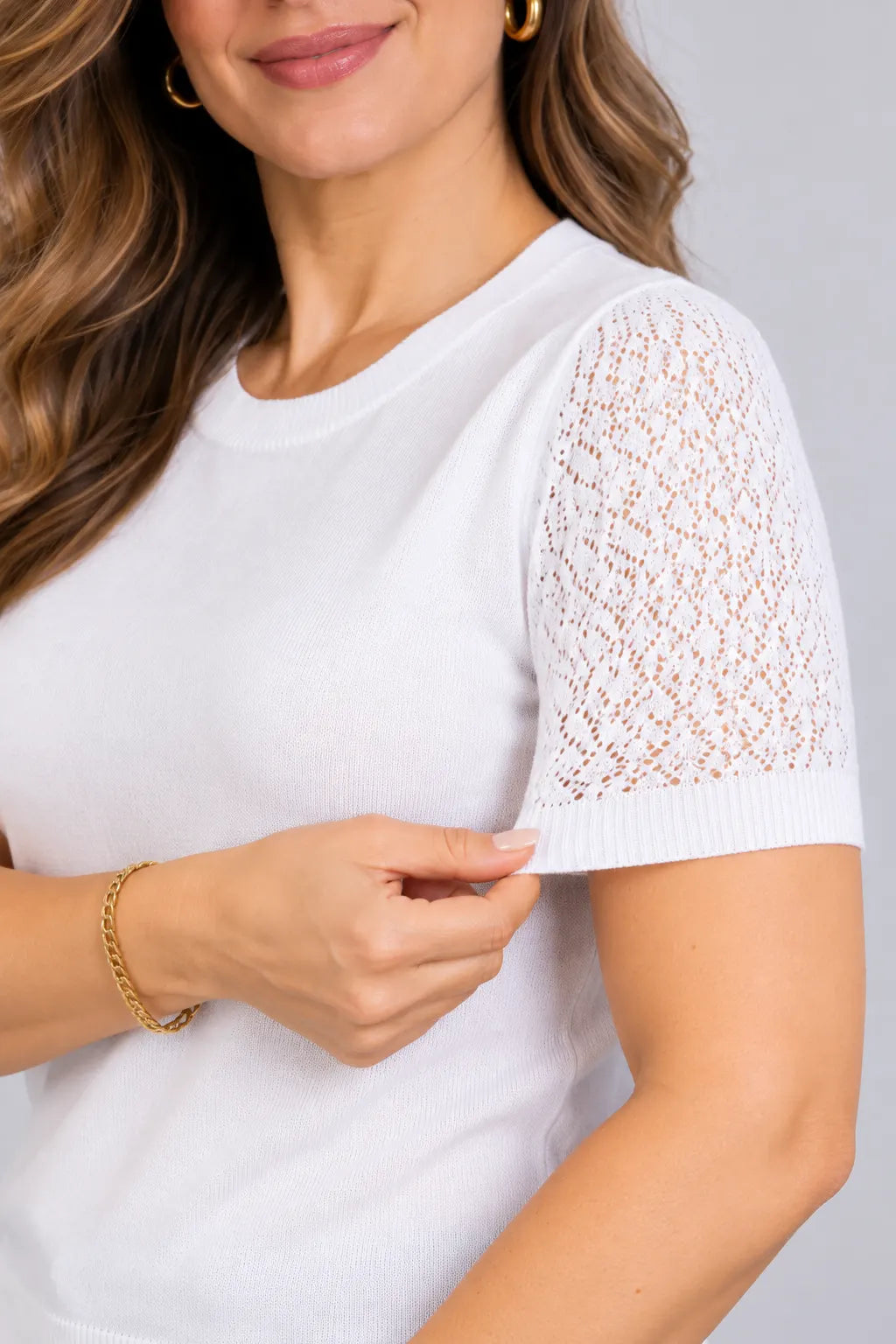 Blusa Manga Curta Modal Renda Efeito Crochê Jordana Branca