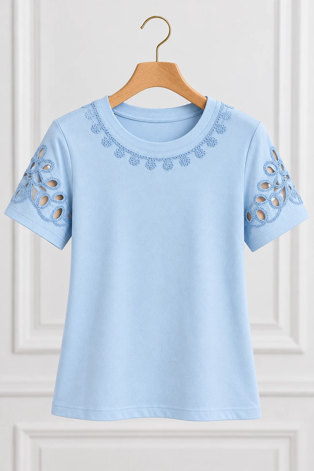 Blusa Confortável em Cotton Lycra com Manga Vazada Paula Azul - adicional 1