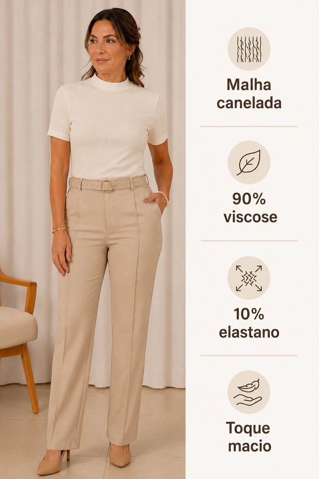Blusa Malha Canelada que Estica Emília Branca