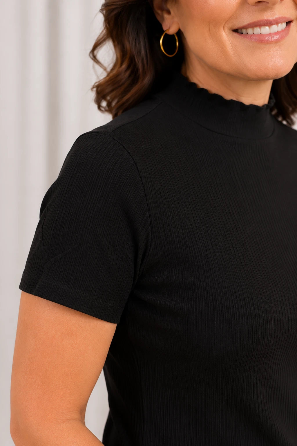 Blusa Malha Canelada que Estica Emília Preta
