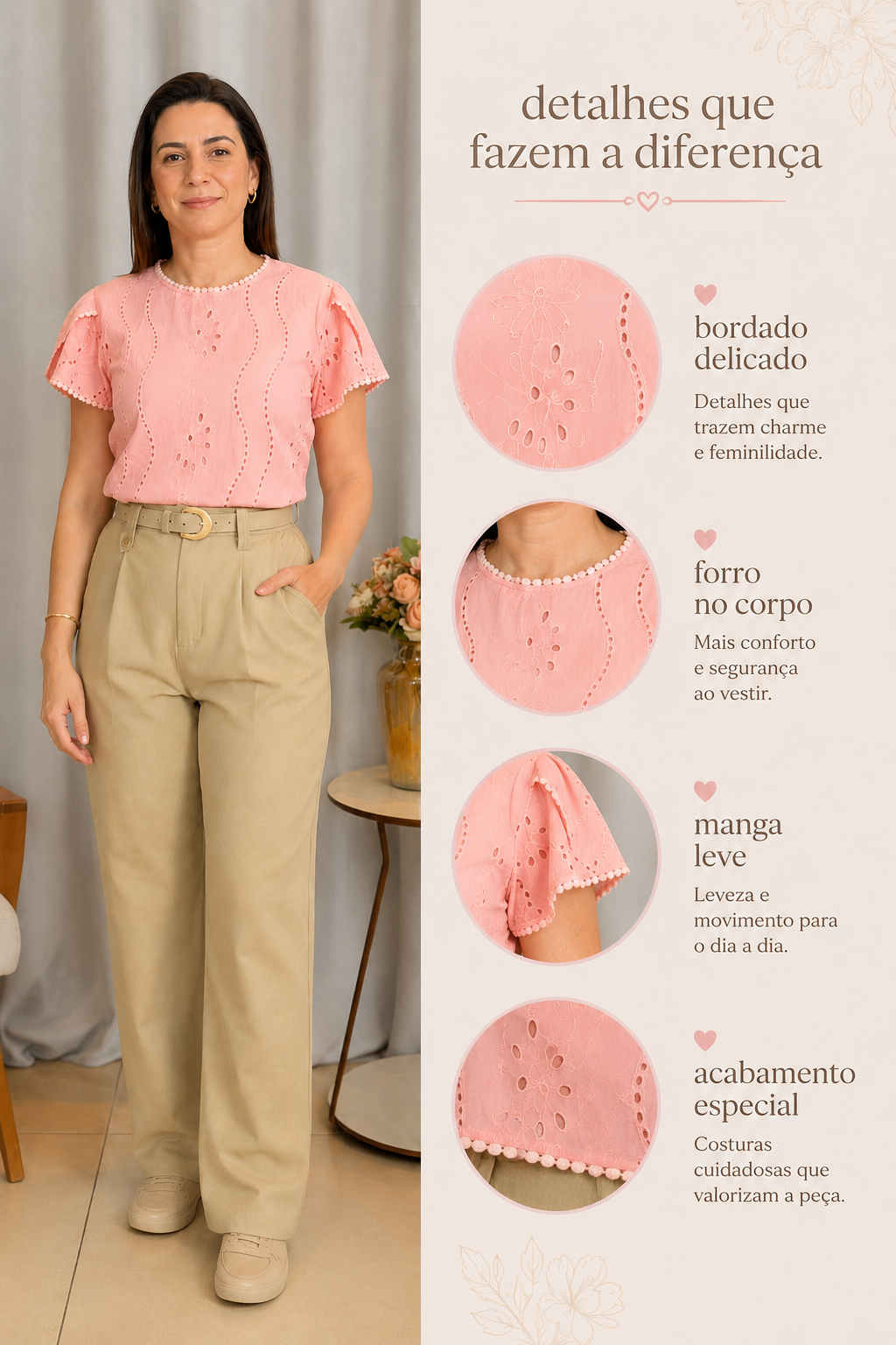 Blusa Laise com Manga Transpassada Valesca Rosa