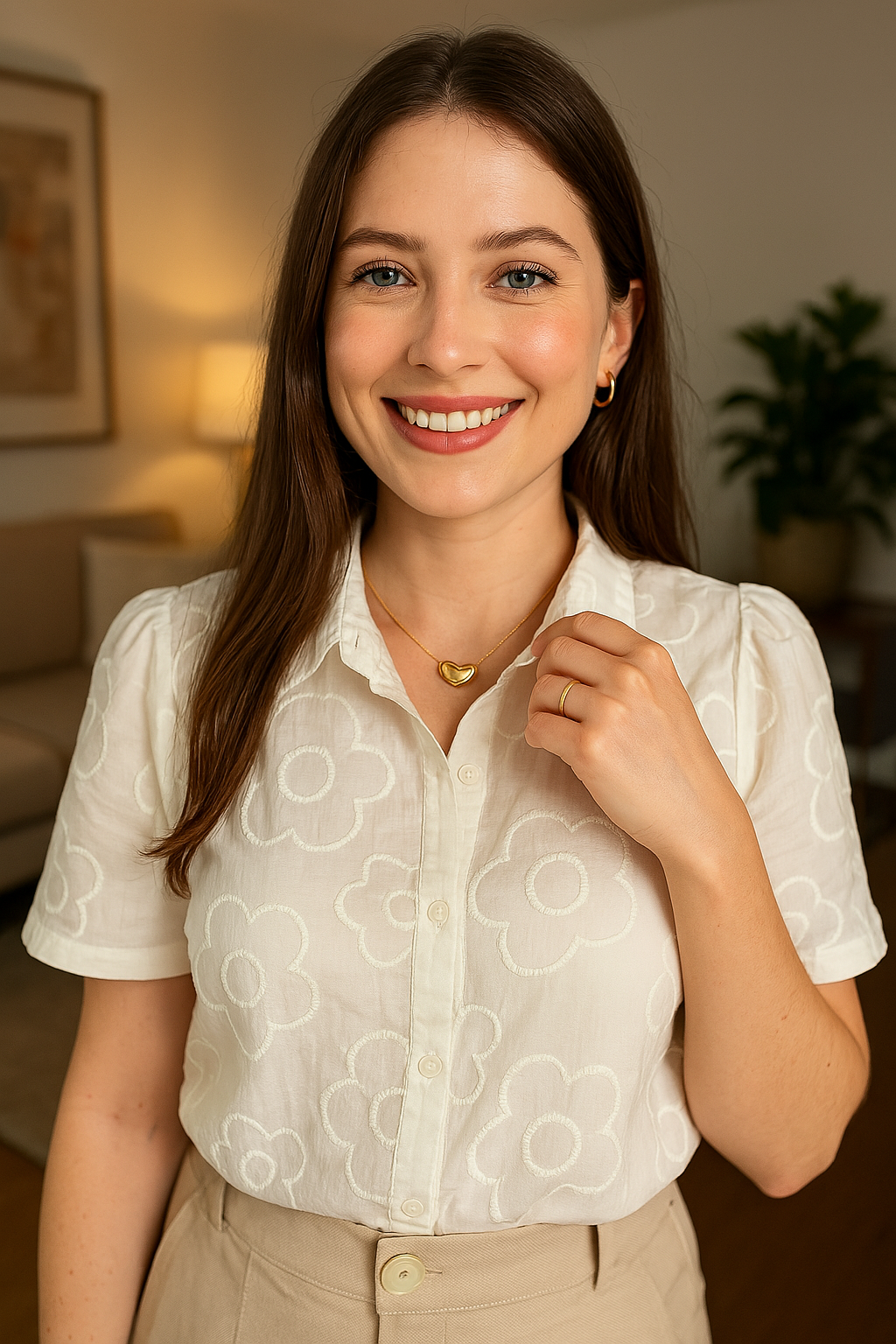 Camisa Manga Curta Detalhe Bordado Ângela Branca