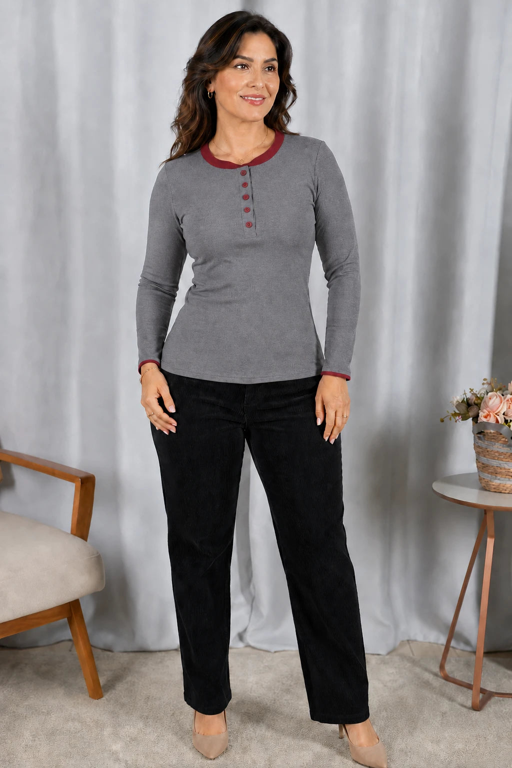 Blusa Cotton Lycra Confortável Helena Cinza