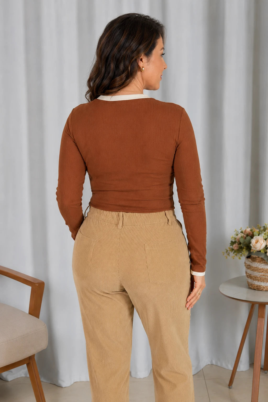 Blusa Cotton Lycra Confortável Helena Marrom