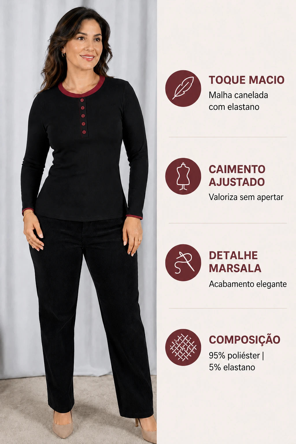 Blusa Cotton Lycra Confortável Helena Preta
