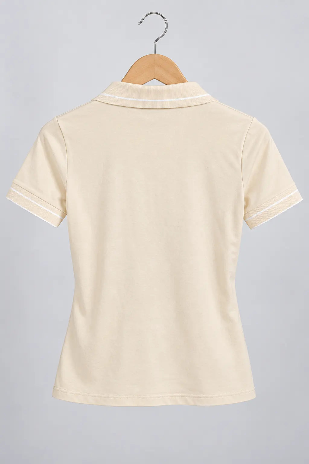 Blusa Manga Curta em Cotton Lycra com Gola Camisa Ilana Creme