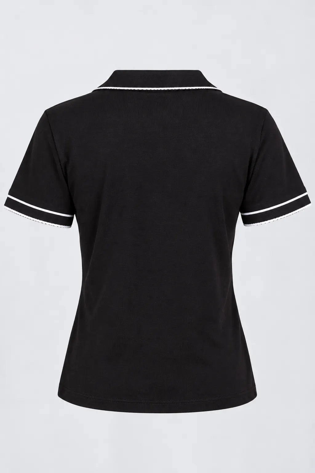 Blusa Manga Curta em Cotton Lycra com Gola Camisa Ilana Preta