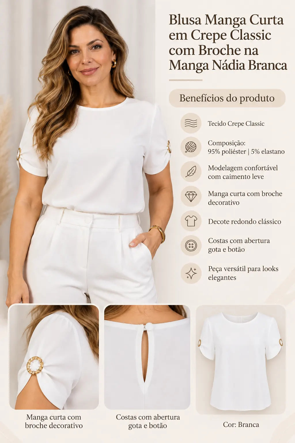 Blusa Manga Curta em Crepe Classic com Broche na Manga Nádia Branca — nadia branca (4).webp