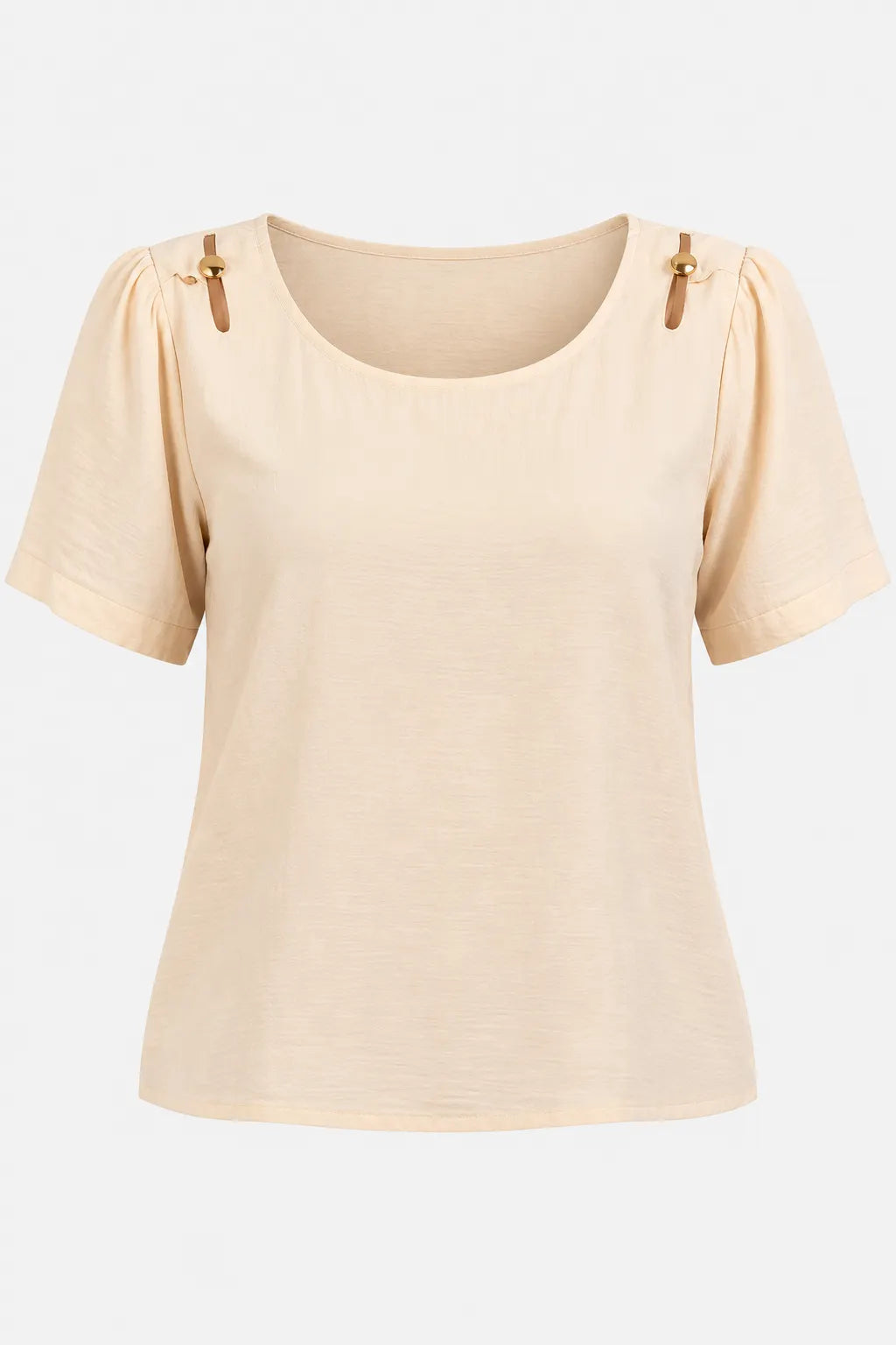 Blusa Manga Curta em Crepe com Detalhes de Abotoamento Teresa Creme