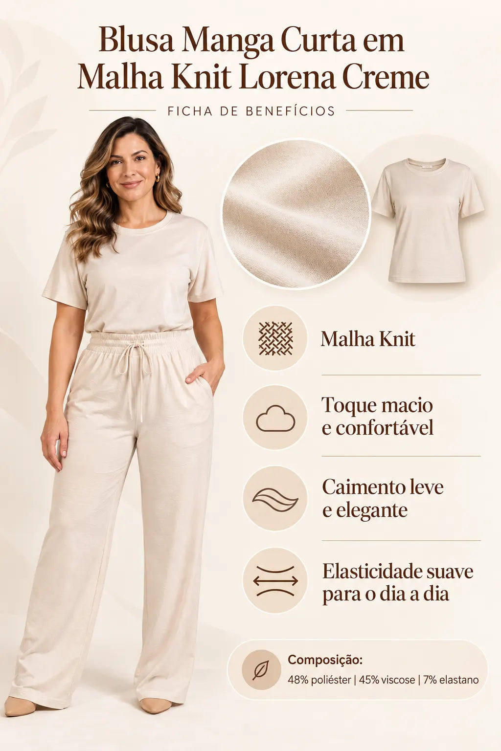 Blusa Manga Curta em Malha Knit Lorena Creme — lorena creme b (3).webp