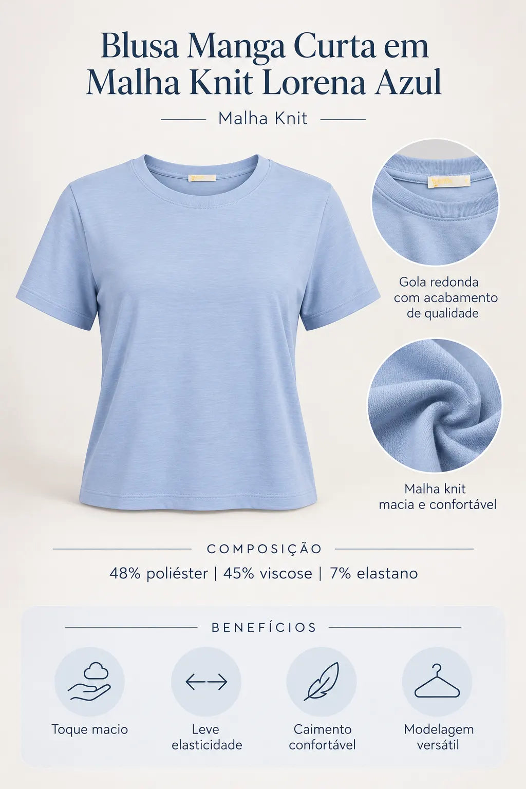 Blusa Manga Curta em Malha Knit Lorena Azul — lorena azul b (3).webp