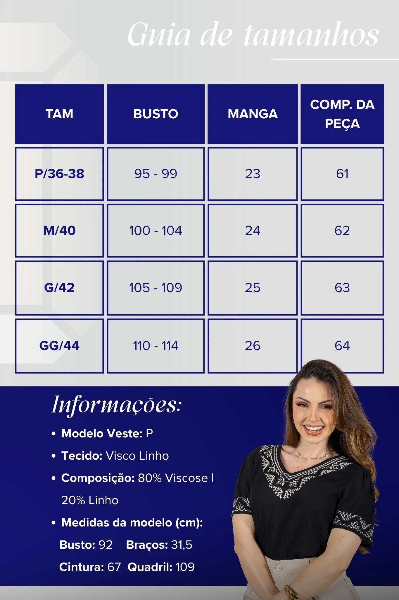 Blusa Manga Curta Detalhe Colo Bordado Visco Linho Jaqueline Preta