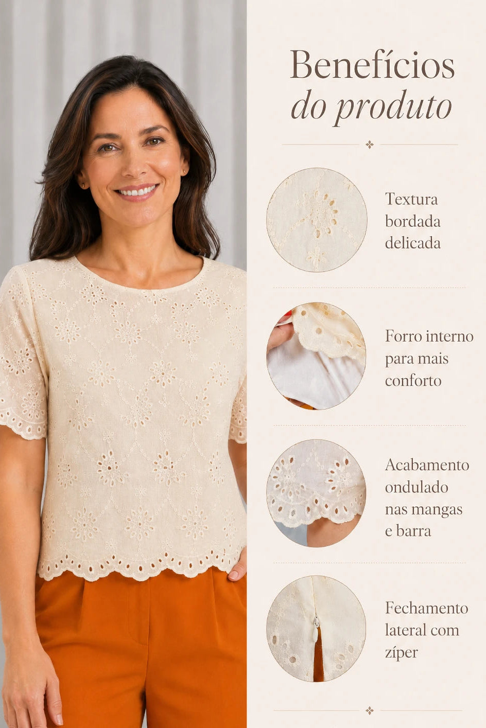 Blusa em Laise Fresca e Delicada Julia Creme
