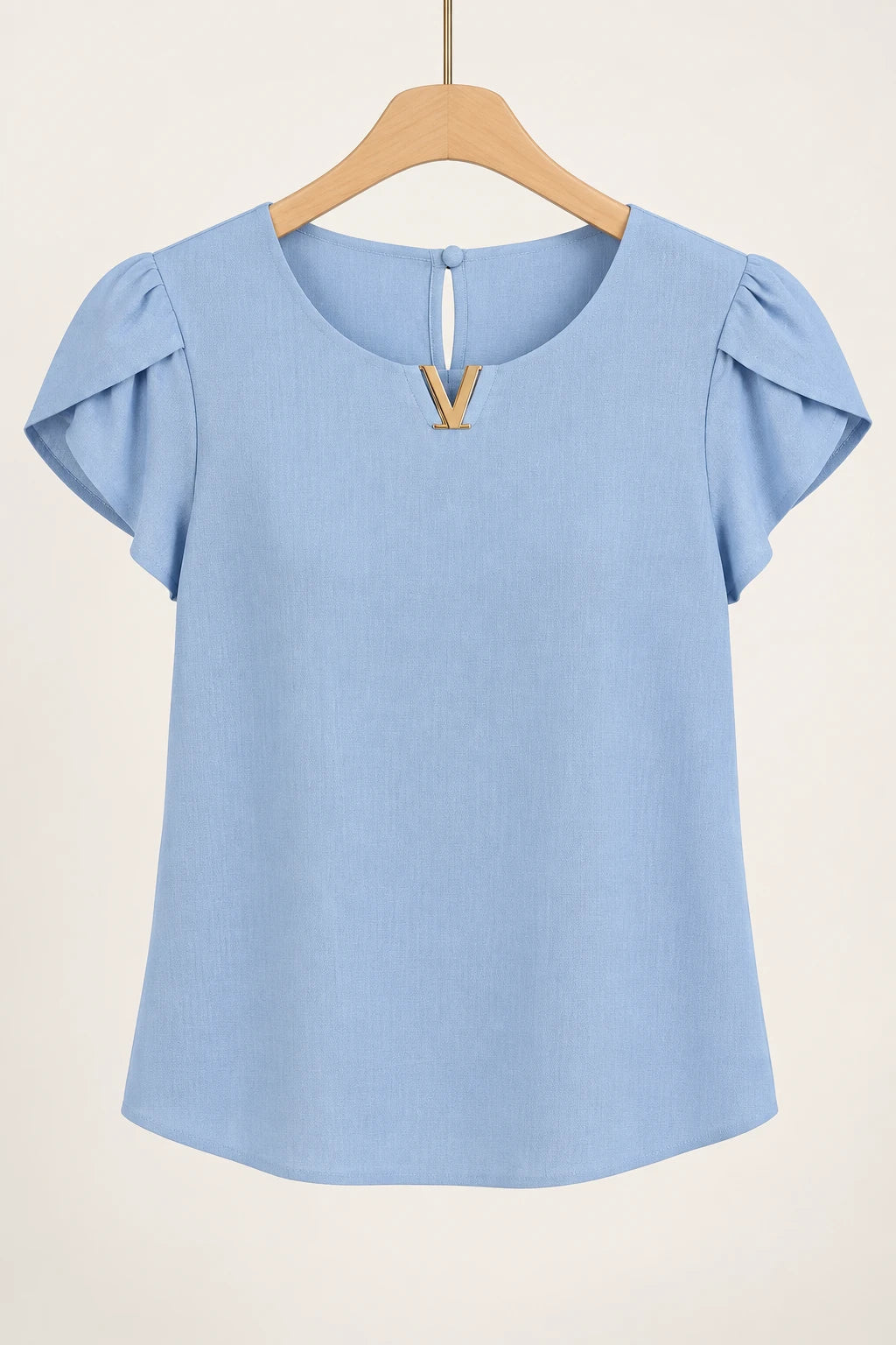 Blusa Manga Curta Transpassada Decote V Laiara Azul