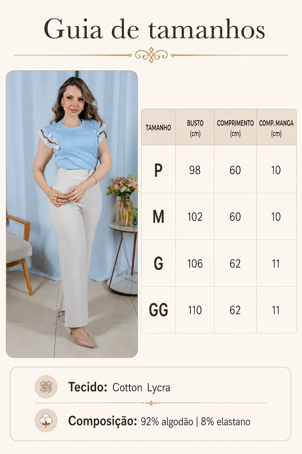Blusa Cotton Lycra Muscle com Bordado Delicado Laís Azul
