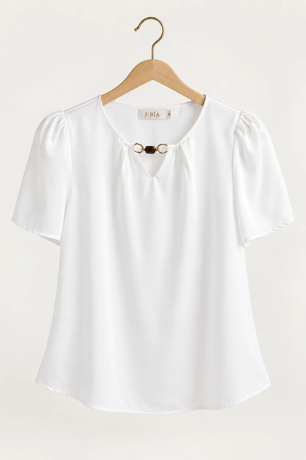 Blusa Manga Curta Poly Silk Detalhe Colo Lauane Branca