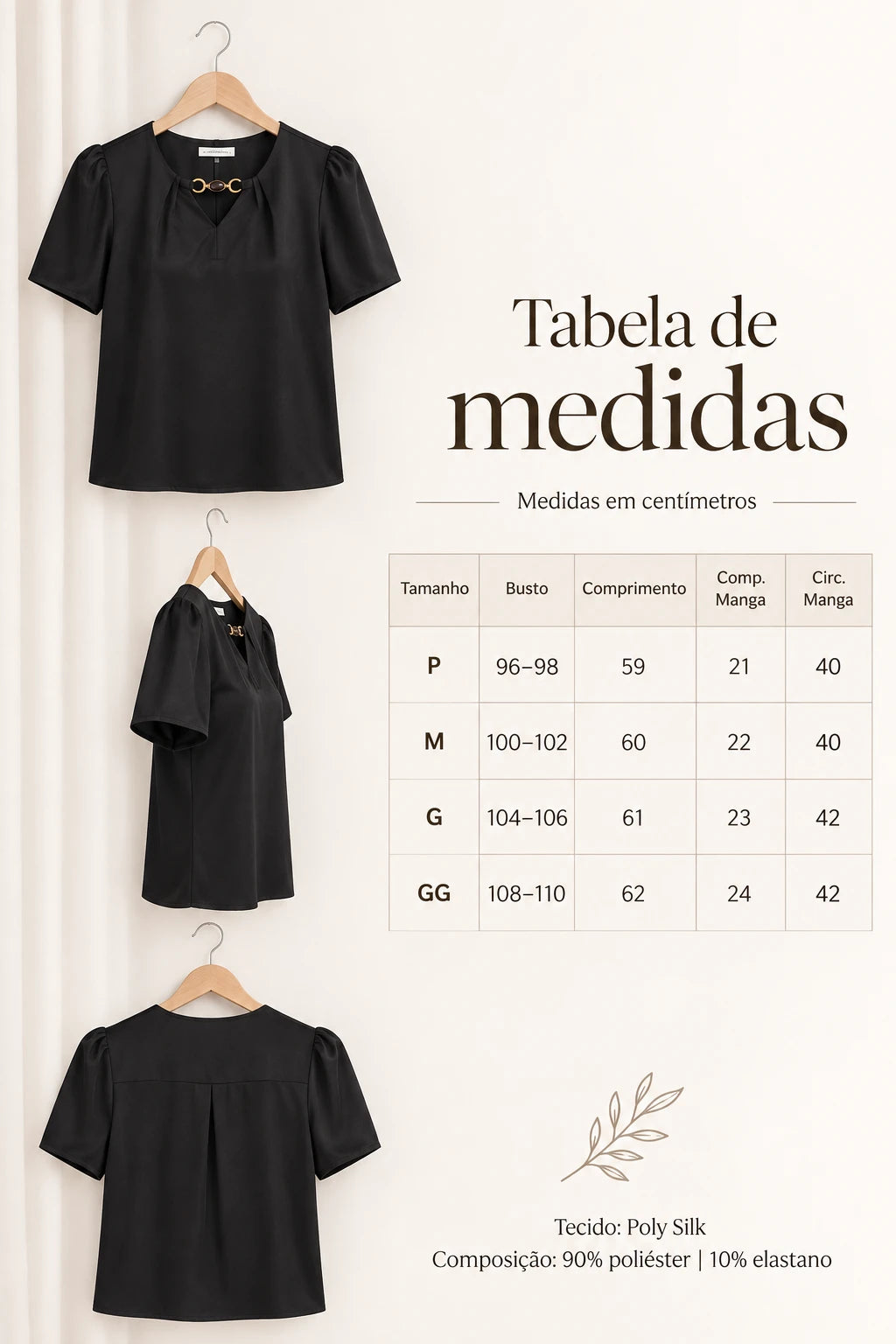 Blusa Manga Curta Poly Silk Detalhe Colo Lauane Preta