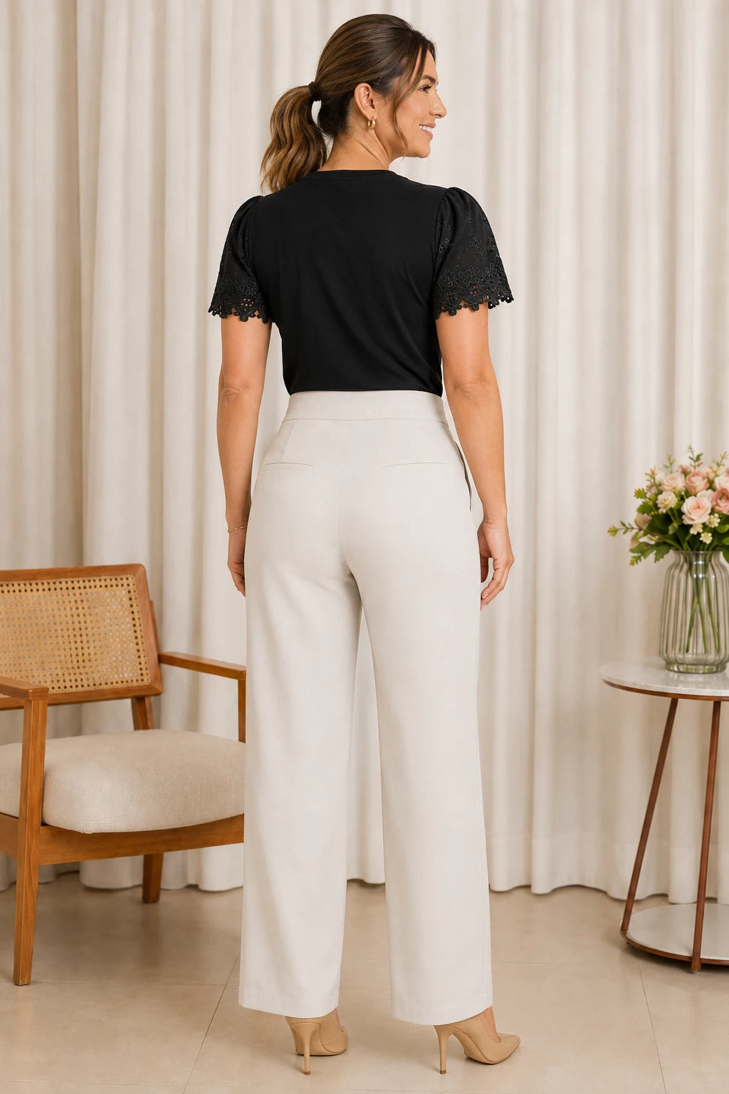 Blusa Cotton Lycra com Manga Delicada Leia Preta