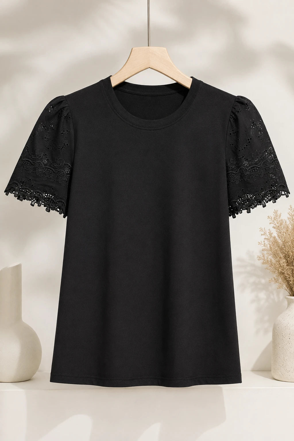 Blusa Cotton Lycra com Manga Delicada Leia Preta