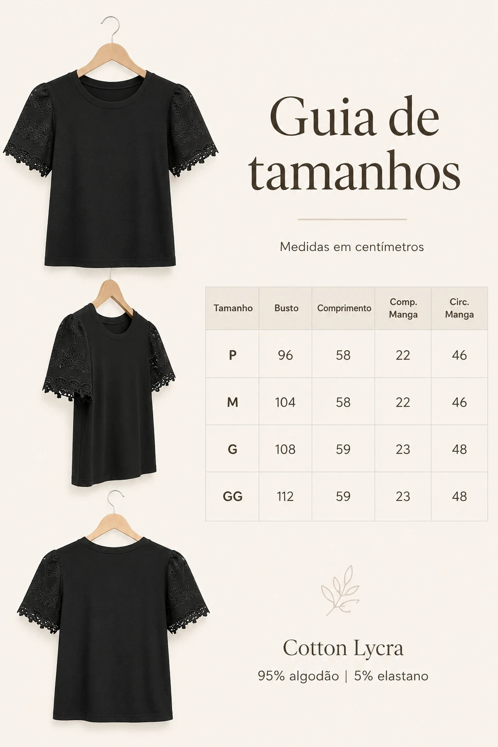 Blusa Cotton Lycra com Manga Delicada Leia Preta