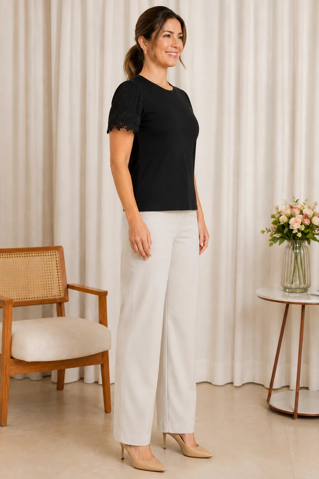 Blusa Cotton Lycra com Manga Delicada Leia Preta