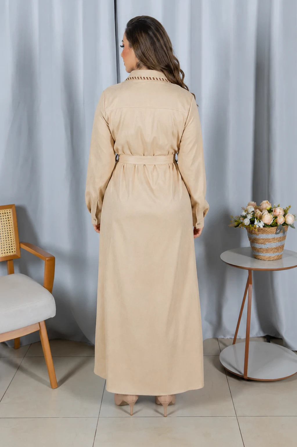 Chemise Suede Pesponto Sofisticado Luna Creme