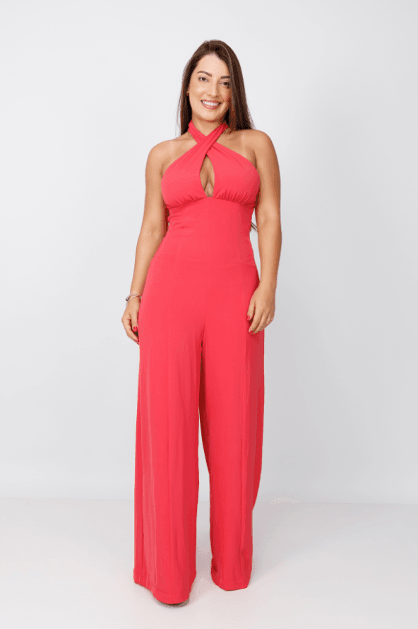 Macacão Liso Pantalona Lavínia Rosa - imporium