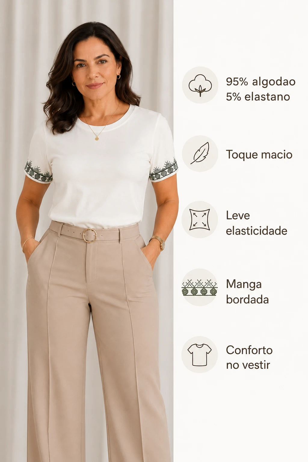 Blusa Cotton Lycra com Bordado Delicado Mariana Branca