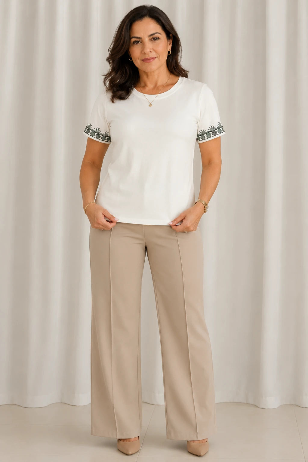 Blusa Cotton Lycra com Bordado Delicado Mariana Branca