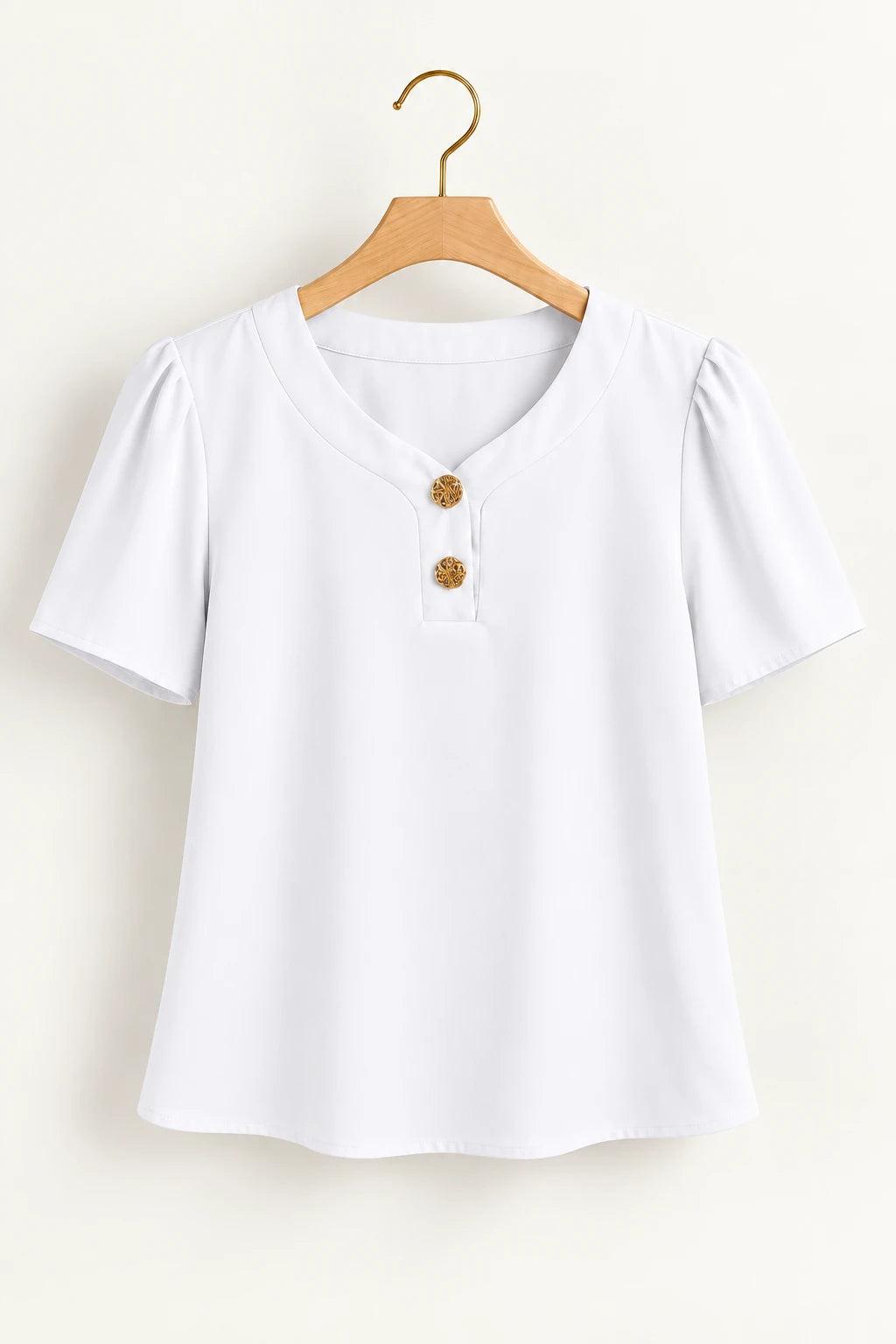 Blusa Em Crepe Classic Detalhe Botão Natani Branca