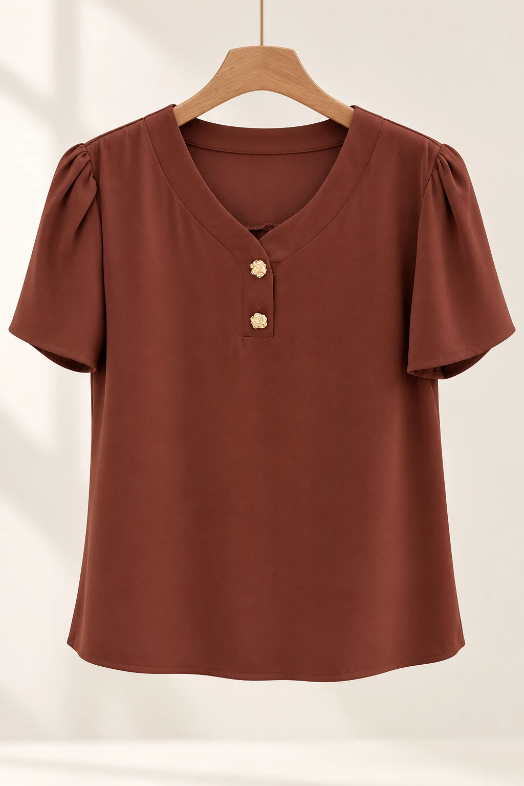 Blusa Em Crepe Classic Detalhe Botão Natani Marrom