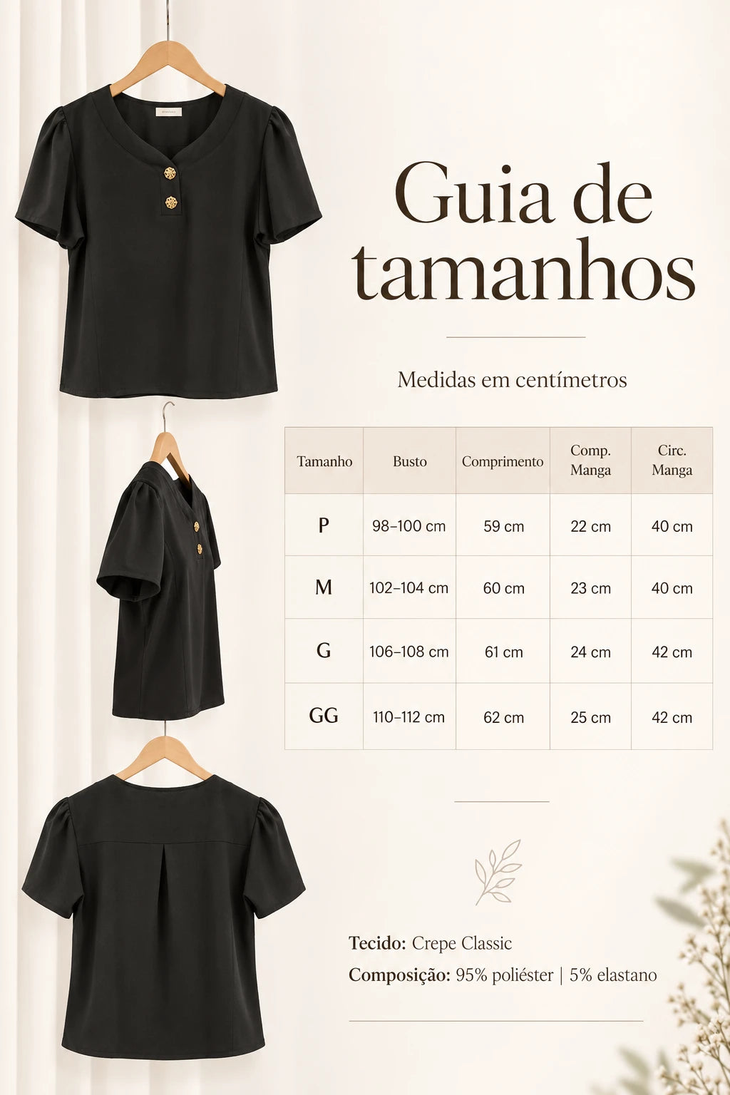 Blusa Em Crepe Classic Detalhe Botão Natani Preta