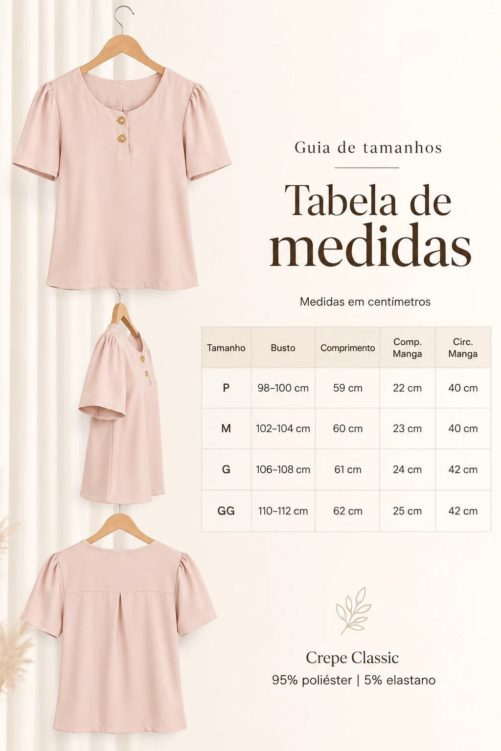 Blusa Em Crepe Classic Detalhe Botão Natani Rose