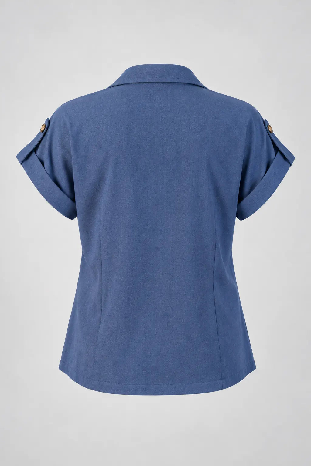 Camisa Manga Curta em Crepe Confort com Botões Dourados Penélope Azul