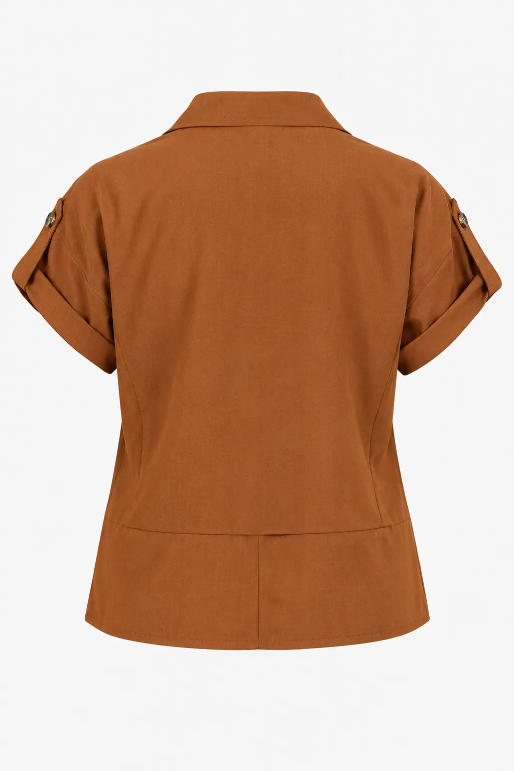 Camisa Manga Curta em Crepe Confort com Botões Dourados Penélope Marrom