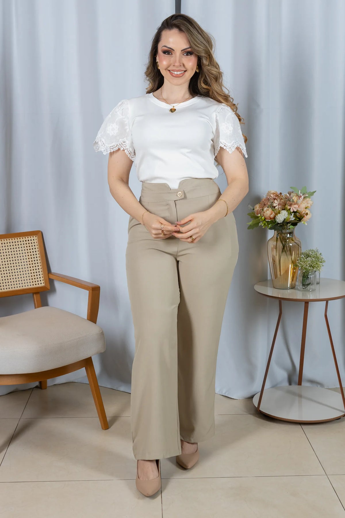 Blusa Cotton Lycra com Manga Delicada Aline Branca