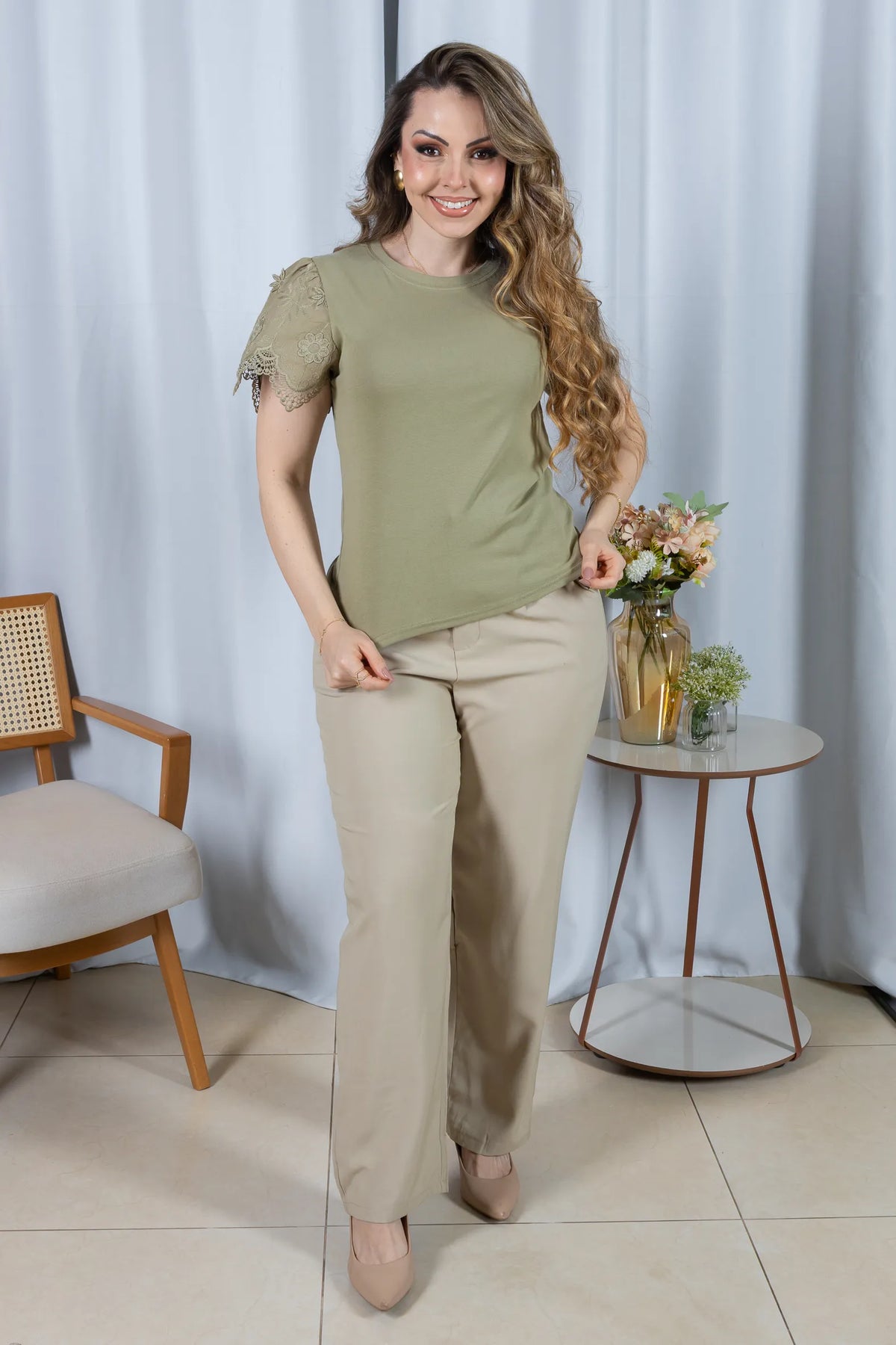 Blusa Cotton Lycra com Manga Delicada Aline Verde