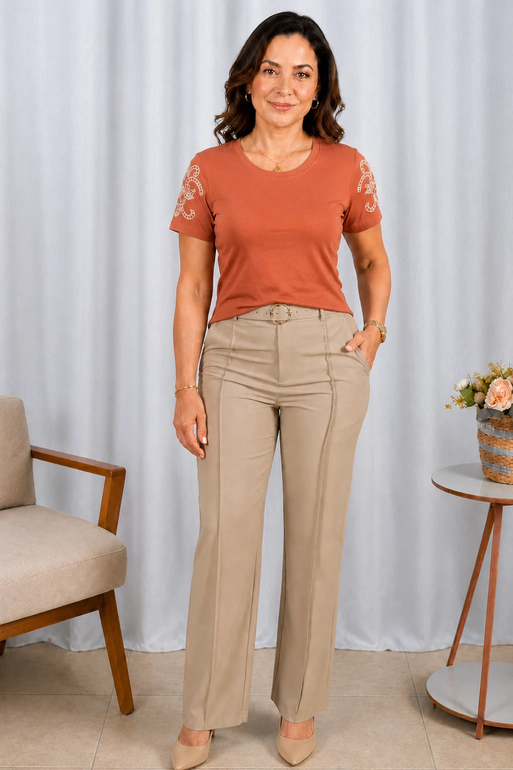 Blusa Cotton Lycra com Bordado Delicado Sabrina Rosê