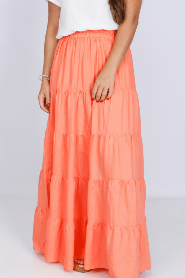 Saia Midi Forrada Viscose Aurora Laranja - imporium