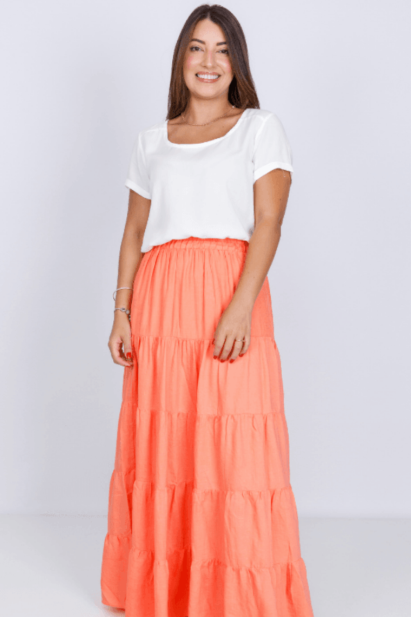 Saia Midi Forrada Viscose Aurora Laranja - imporium
