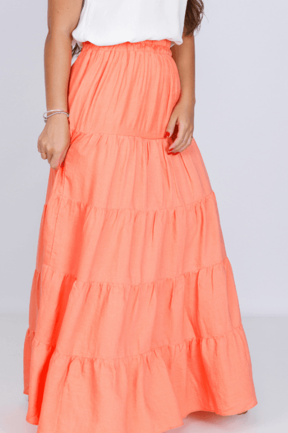 Saia Midi Forrada Viscose Aurora Laranja - imporium