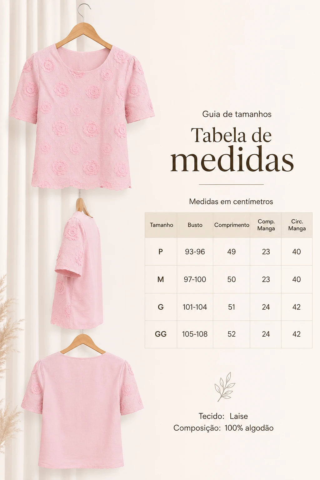 Blusa em Laise Fresca e Delicada Samantha Rosa